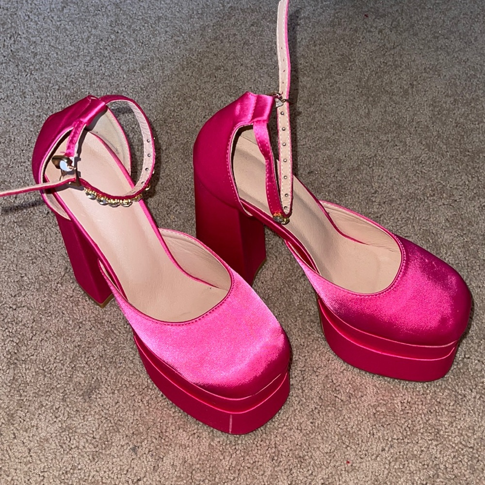 Hot pink platform heels